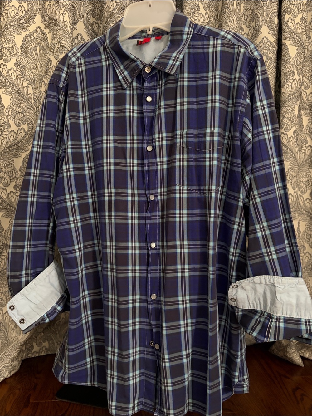 Checkered blue shirt with snap buttons